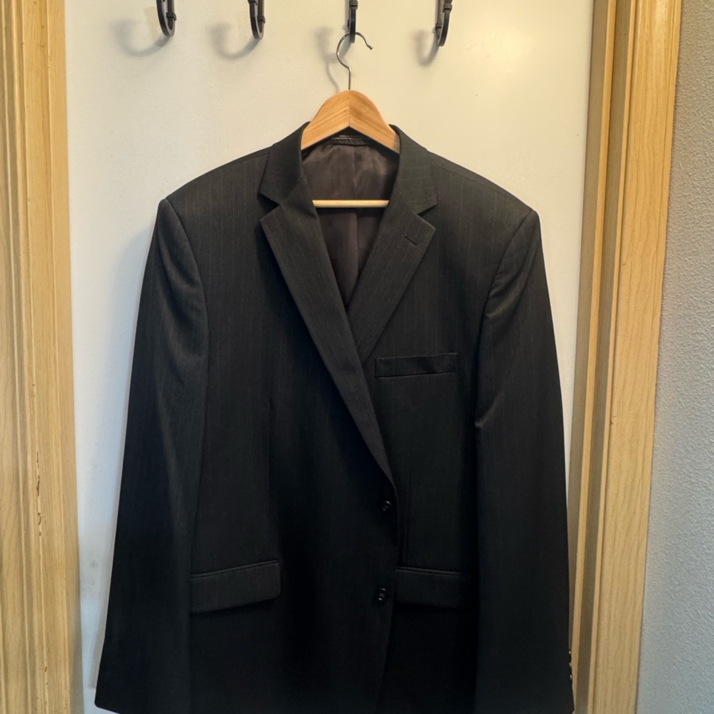 Petrocelli Men's Black Pinstripe Suit Jacket 50L Double-Vented Two-Button
